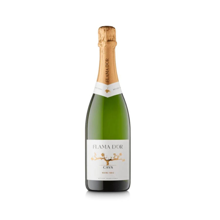 Bottle of Flama D’Or Cava Semi Seco Spanish sparkling wine